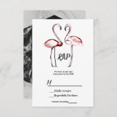 Peach Pink Flamingo Flamingo Zwart Marmer RSVP (Voorkant / Achterkant)