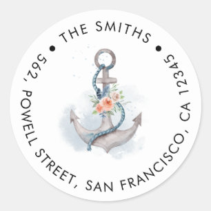 Peach Pink Floral Anker retouradres Ronde Sticker