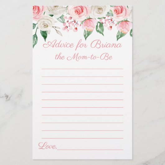 Peach Pink Floral Baby shower Game Advies (Voorkant)
