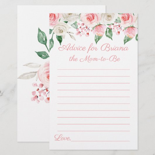 Peach Pink Floral Baby shower Game Advies (Voorkant / Achterkant)