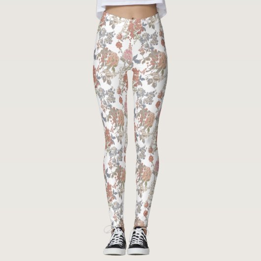 Peach / Pink Floral Leggings voor dames (Voorkant)
