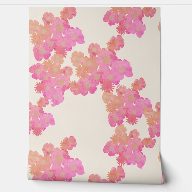 Peach Pink Flowers Behang (Afrollen)