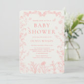 Peach Pink Garden Chinoiserie Baby shower Kaart (Staand voorkant)