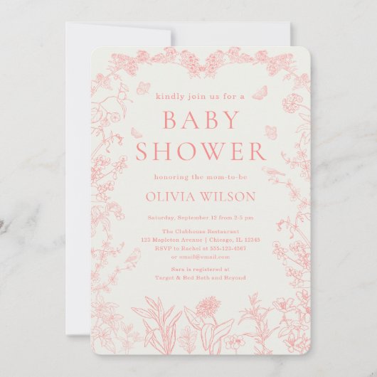 Peach Pink Garden Chinoiserie Baby shower Kaart (Voorkant)