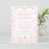 Peach Pink Garden Chinoiserie Bridal Luncheon Kaart (Staand voorkant)