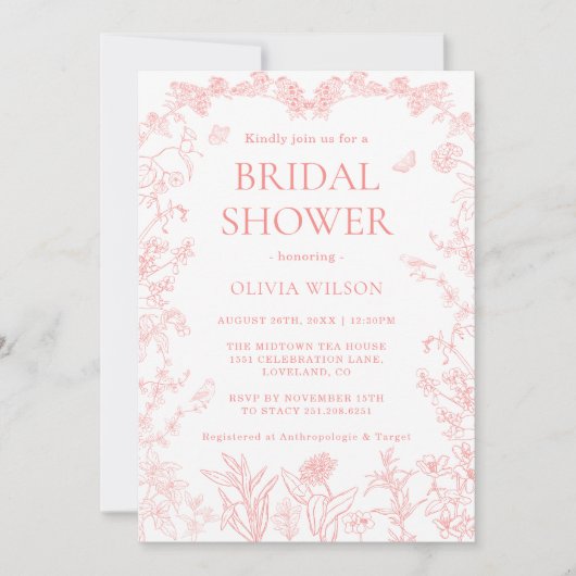 Peach Pink Garden Chinoiserie Vrijgezellenfeest Kaart (Voorkant)