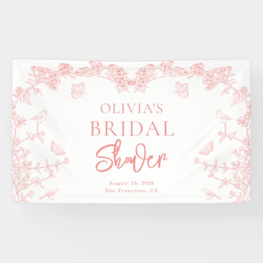 Peach Pink Garden Chinoiserie Vrijgezellenfeest Spandoek (Horizontaal)