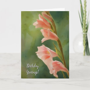 Peach Pink Glad Flowers Art Verjaardag Kaart