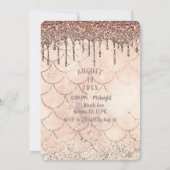 Peach Pink Glitter Drip Zeemeermin Sweet 16 Party Kaart (Achterkant)