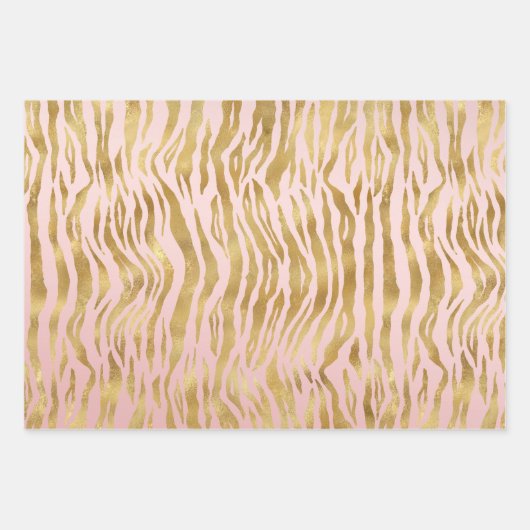 Peach Pink Gold Glitz Sparkle Zebra Print Inpakpapier Vel (Voorkant 2)