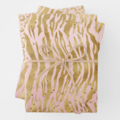 Peach Pink Gold Glitz Sparkle Zebra Print Inpakpapier Vel (In situ)