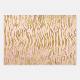 Peach Pink Gold Glitz Sparkle Zebra Print Inpakpapier Vel