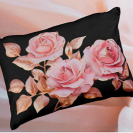 Peach Pink Gold Roses on Black Accent Kussen