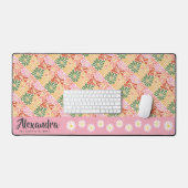 Peach Pink Groovy Bloemen Abstract Bureaumat (Keyboard & Muis)
