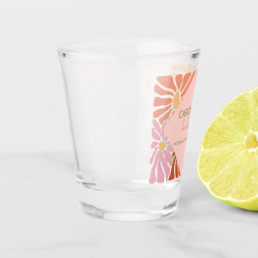 Peach Pink Groovy Bloemen Abstract Shot Glas (Links)