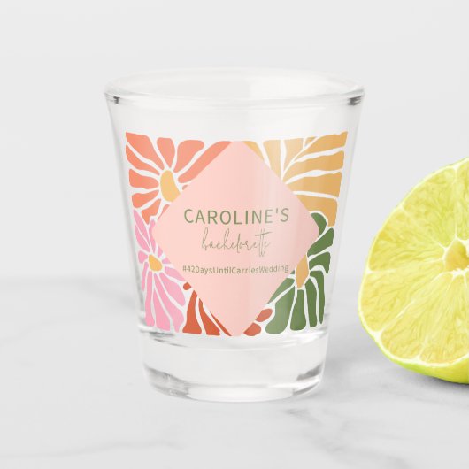 Peach Pink Groovy Bloemen Abstract Shot Glas (Voorkant)