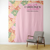 Peach Pink Groovy Bloemen Abstract Wandkleed (In situ)