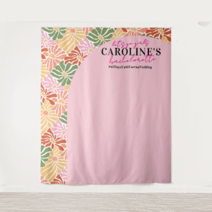 Peach Pink Groovy Bloemen Abstract Wandkleed