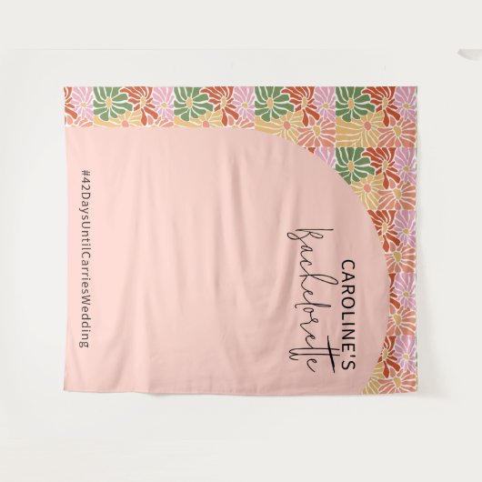 Peach Pink Groovy Bloemen Abstract Wandkleed (Voorkant (horizontaal))