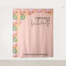 Peach Pink Groovy Bloemen Abstract Wandkleed