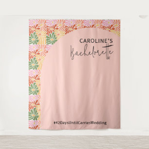 Peach Pink Groovy Bloemen Abstract Wandkleed