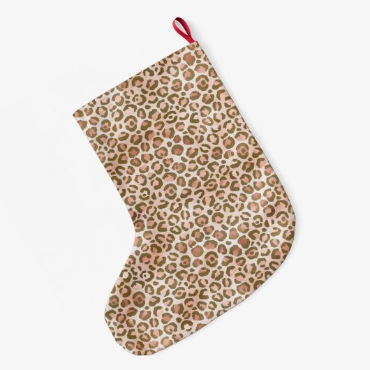 Peach Pink Leopard Print Grote Kerstsok (Achterkant (Hangend))