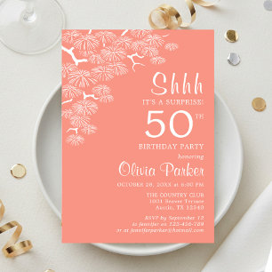 Peach Pink Pine Branch Verrassing 50ste verjaardag Kaart