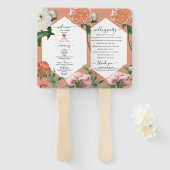 Peach Pink Pioenrozen Bloemen Trouwprogramma Handwaaier (Voorkant en achterkant)