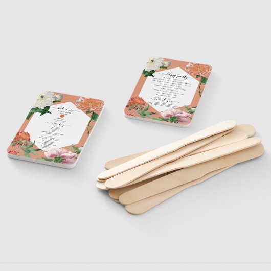 Peach Pink Pioenrozen Bloemen Trouwprogramma Handwaaier (Niet-gemonteerd)