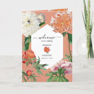 Peach Pink Pioenrozen Bruiloft Orde van Service Programma
