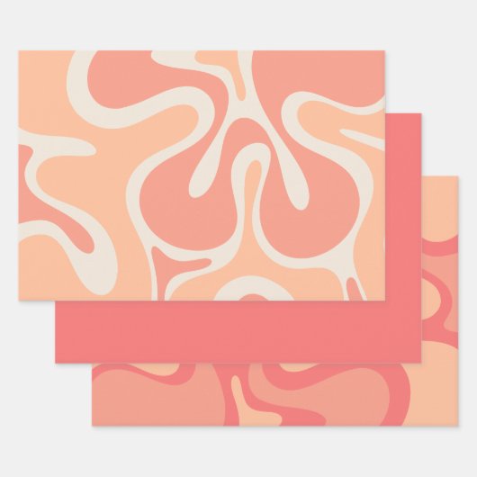 Peach Pink Retro Abstracte Patronen Inpakpapier Vel (Set)