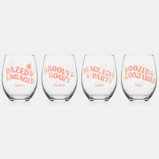 Peach Pink Retro Versuft en Betrokken Wijnglas Zonder Voet (Voorkant)