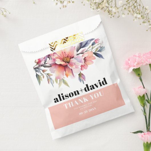 Peach pink rhododendron, bold typography wedding bedankzakje (Gezegeld)