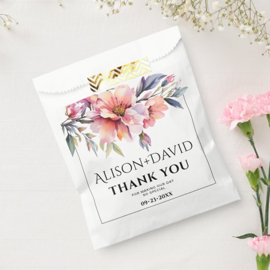 Peach-pink rhododendron flowers typography wedding bedankzakje (Gezegeld)