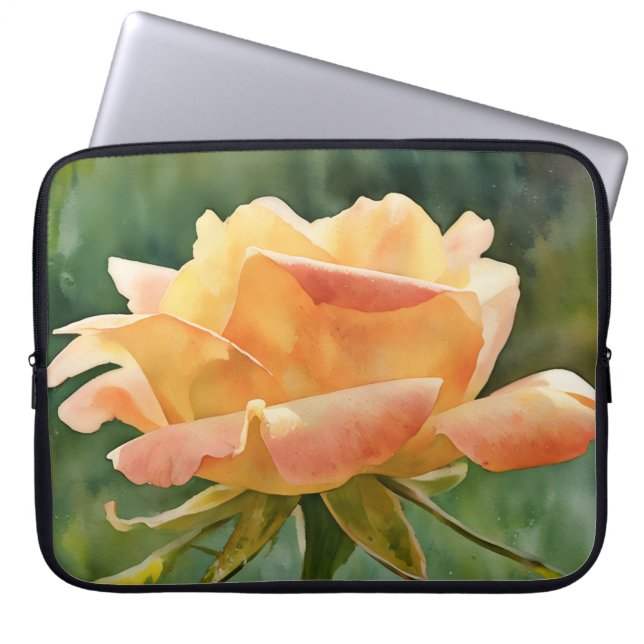 Peach Pink Rose Art Flower Laptop Sleeve Cover (Voorkant)