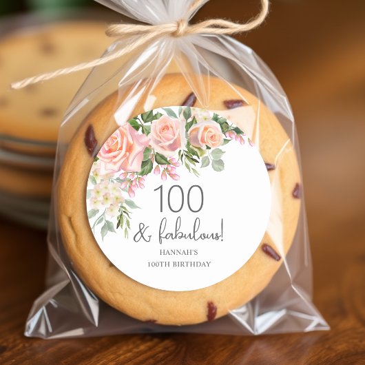 Peach Pink Rose Bloemen 100ste verjaardag Ronde Sticker