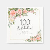 Peach Pink Rose Bloemen 100ste verjaardag Servet (Voorkant)