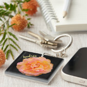 Peach Pink Rose Cutout foto met zwarte achtergrond Sleutelhanger (Voorkant Rechts)
