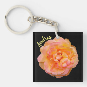 Peach Pink Rose Cutout foto met zwarte achtergrond Sleutelhanger