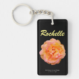 Peach Pink Rose Cutout foto met zwarte achtergrond Sleutelhanger