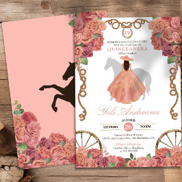 Peach Pink Rose Gold Western Charro Quinceañera Kaart
