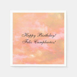 Peach & Pink Sky Tweetalig Happy Birthday Paper Servet