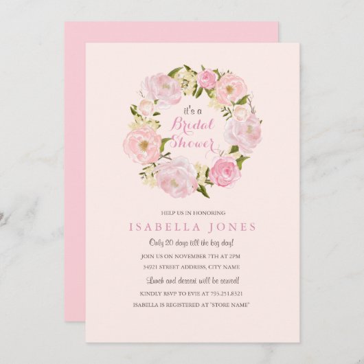 Peach Pink Spring Roos Bridal Shower Invitation Kaart (Voorkant / Achterkant)