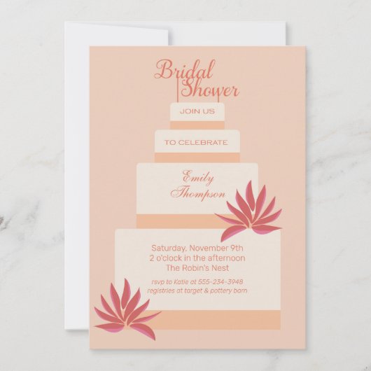 Peach & Pink Trouwtaart Vrijgezellenfeest Kaart (Voorkant)