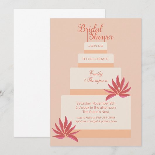 Peach & Pink Trouwtaart Vrijgezellenfeest Kaart (Voorkant / Achterkant)