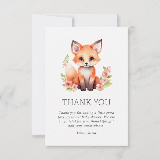 Peach Pink Woodland Fox Baby Shower Bedankkaart (Voorkant)