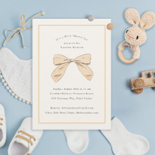 Peach Plaid Bow Elegant Baby shower Kaart