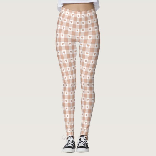 Peach Plaid Heart Gingham Retro Color Leggings (Voorkant)