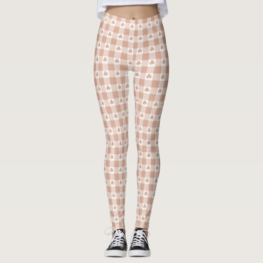 Peach Plaid Shamrock Clover Retro Color Leggings (Voorkant)