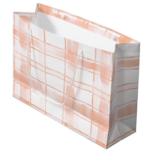 Peach Plaid Stripes Birthday Groot Cadeauzakje (Voorkant Gekanteld)